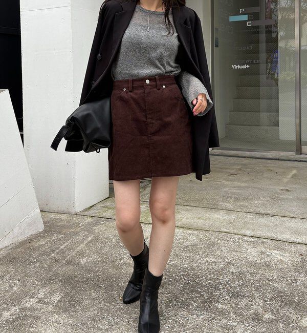  「【新色/レイヤード対応】コーデュロイ台形スカート」|スカート|