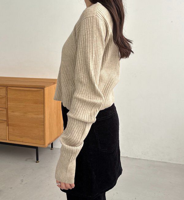  「【新色/オフホワイト】【前後2WAY】カーブスリーブリブニット」|カーディガン|