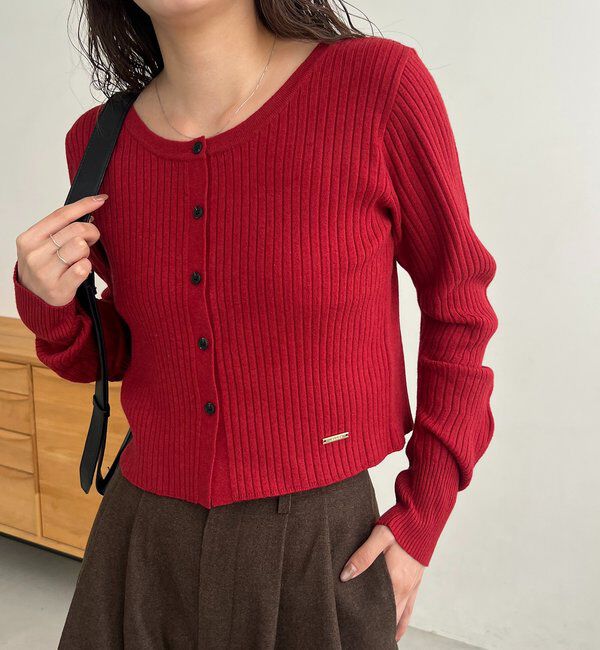  「【新色/オフホワイト】【前後2WAY】カーブスリーブリブニット」|カーディガン|