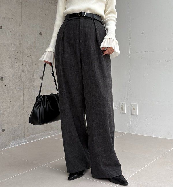 「【低身長サイズあり】アシメベルトSETパンツ」|チノ|チャコールグレー
