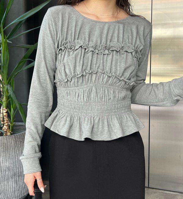  「【体感＋4℃】ベアシャーリング裏起毛トップス」|Tシャツ・カットソー|グレー