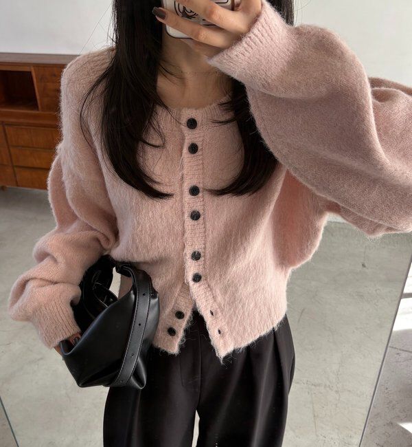  「【前後2WAY】モヘア起毛パフカーディガン」|カーディガン|