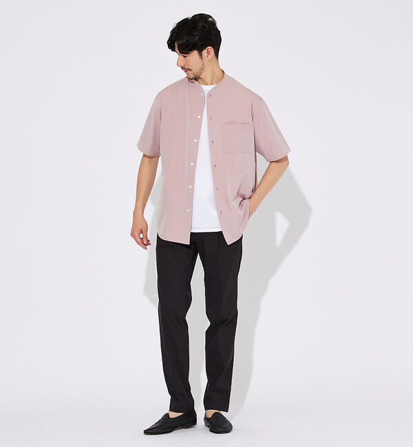 ABAHOUSE「【変形襟】トロミシャンブレー カラーレス 半袖シャツ / バンドカラー」|シャツ・ブラウス|