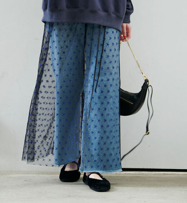 Rouge vif「スター＆ハート柄チュールスカート」|スカート|ブルー
