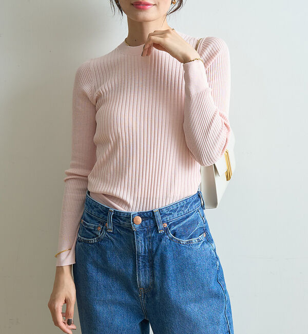 Rouge vif「シルク混ワイドリブプルオーバーニット」|ニット・セーター|ピンク