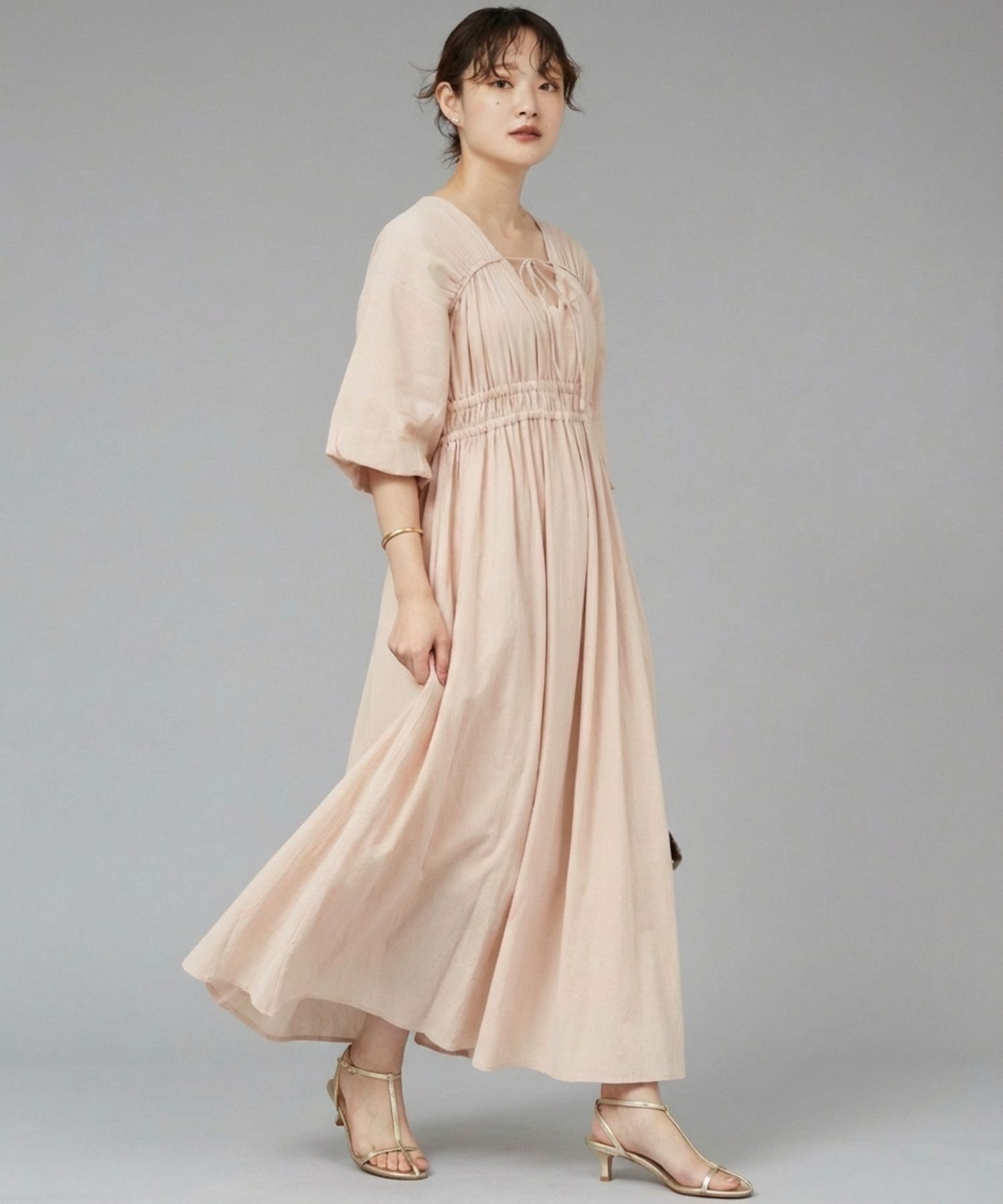 qualite「ウェストギャザーワンピース」|ワンピース|