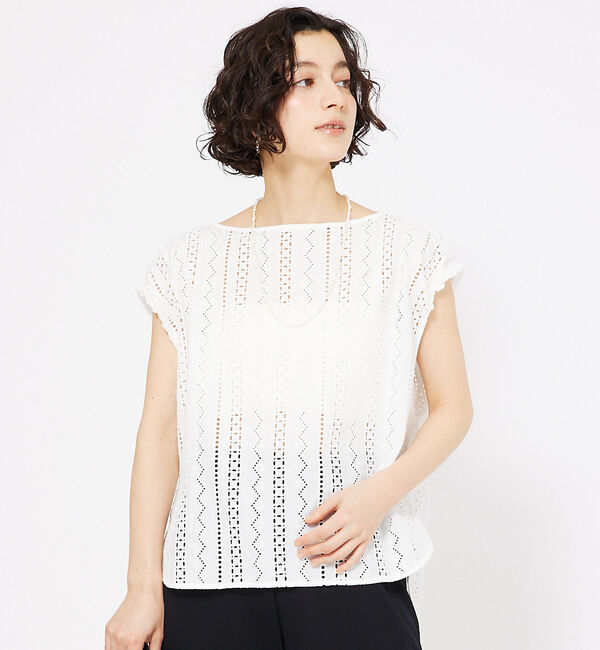 qualite「オーバーレースパフブラウス」|シャツ・ブラウス|オフホワイト