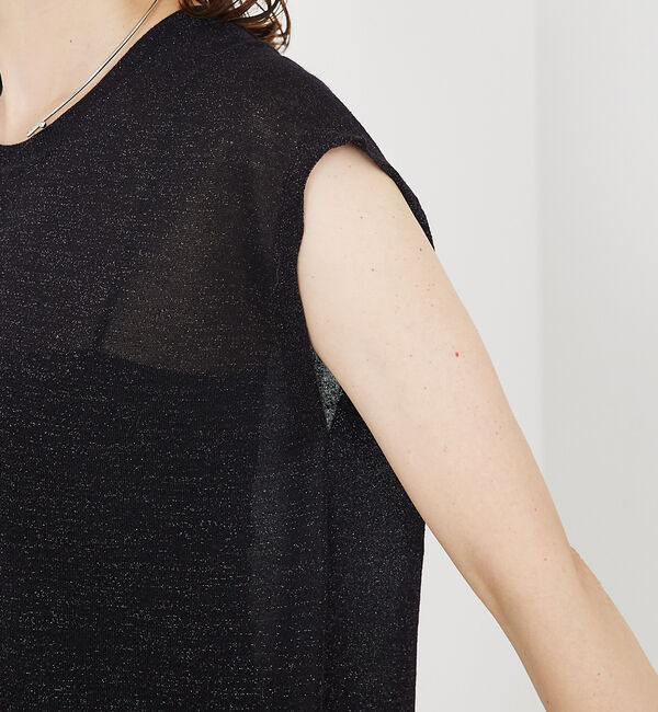 qualite「【大人の上品なシアー】ラメクルーネックニット」|キャミソール|