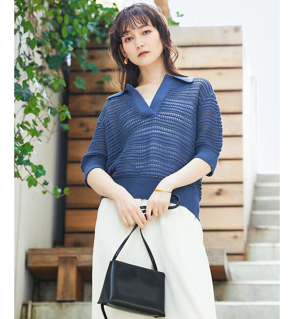 qualite「ガーターポロ襟ニット」|ニット・セーター|