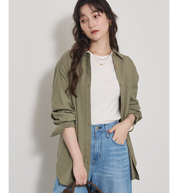 qualite「ソフトサキソニー2WAYシャツ」|シャツ・ブラウス|カーキ