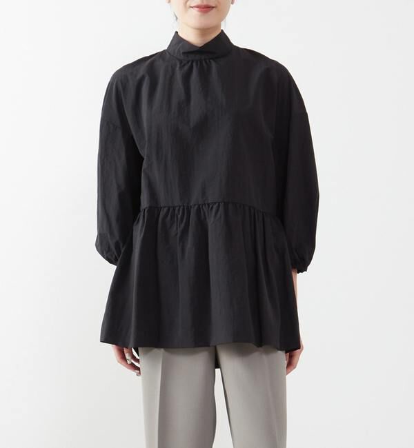 TIARA「ハイネックリボンペプラムブブラウス」|シャツ・ブラウス|ブラック