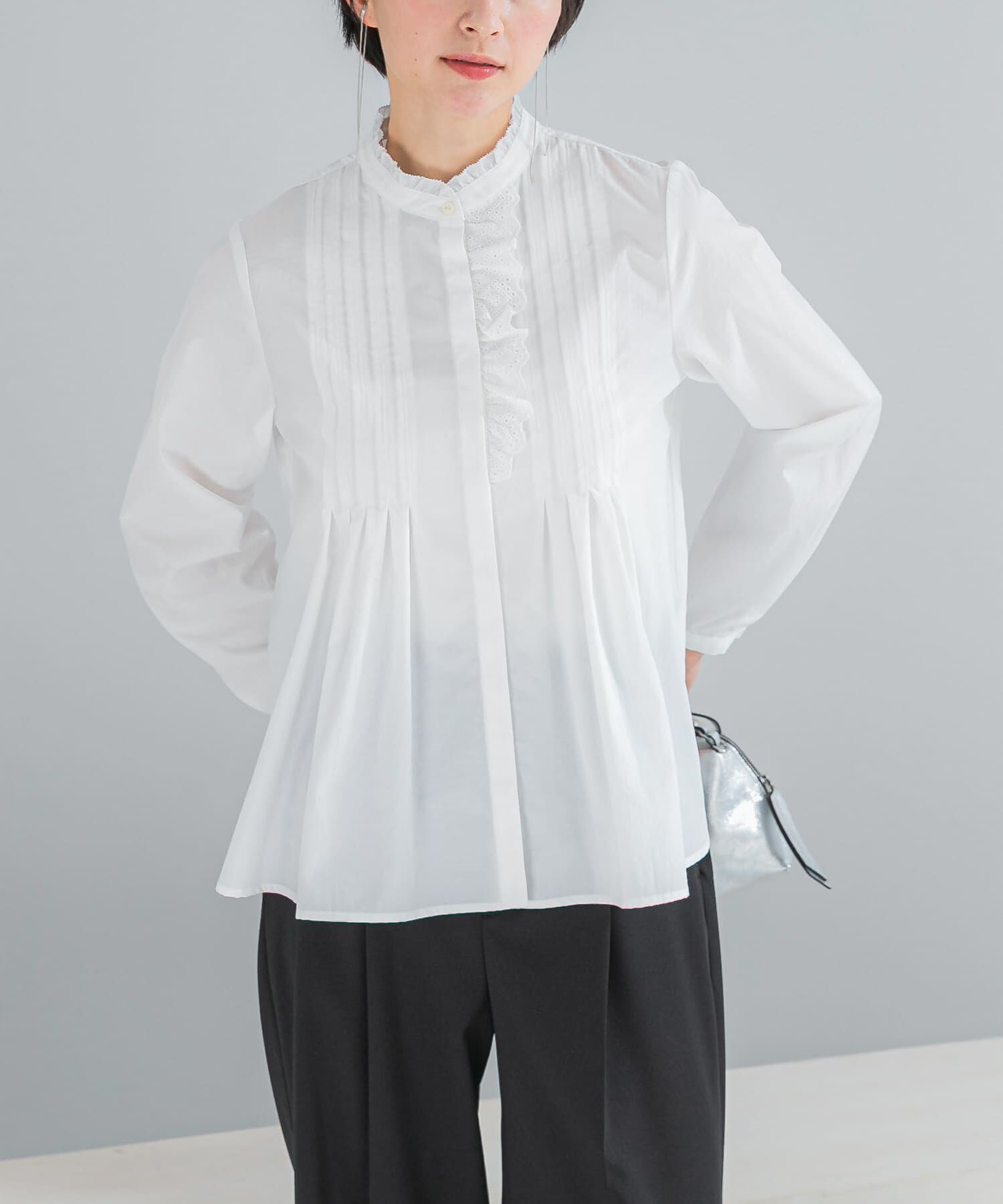 URBAN RESEARCH ROSSO「『WEB限定』フリルネックレースデザインシャツブラウス」|シャツ・ブラウス|