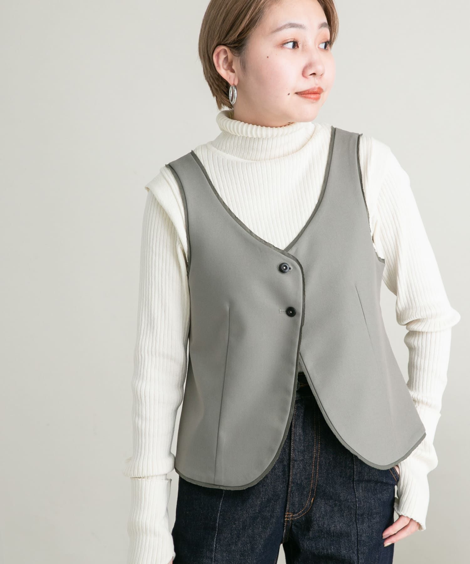  「カットオフデザインベスト」|ベスト・ジレ|グリーン系その他