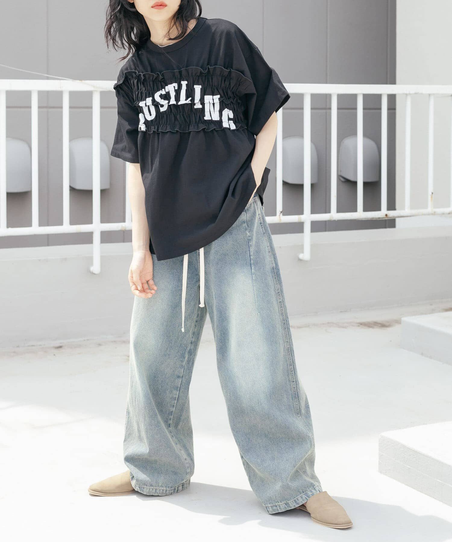  「『2サイズ展開』ドローストリングデニム」|デニム|