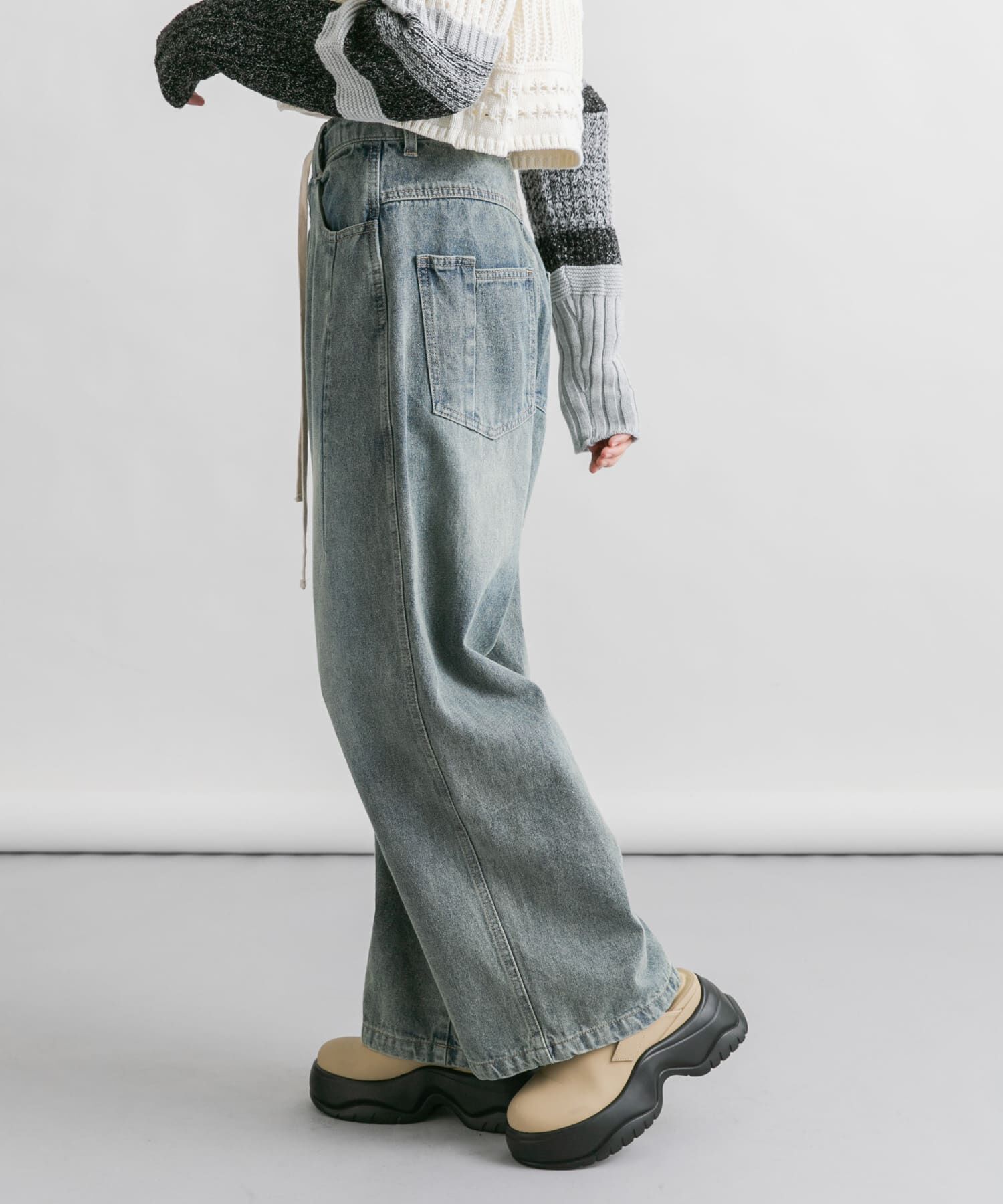  「『2サイズ展開』ドローストリングデニム」|デニム|