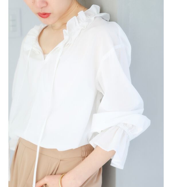  「シアーフリルネックブラウス」|シャツ・ブラウス|オフ