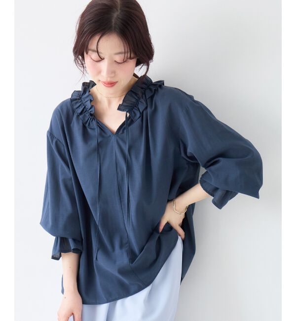  「シアーフリルネックブラウス」|シャツ・ブラウス|