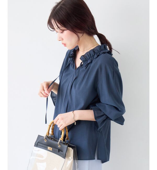  「シアーフリルネックブラウス」|シャツ・ブラウス|