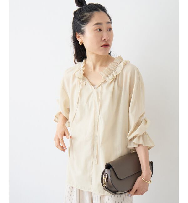  「シアーフリルネックブラウス」|シャツ・ブラウス|