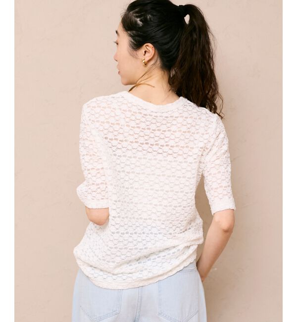  「《WEB限定アイテム》ストレッチレースハーフスリーブプルオーバー」|Tシャツ・カットソー|