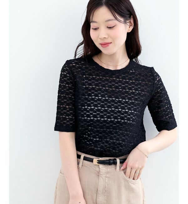  「《WEB限定アイテム》ストレッチレースハーフスリーブプルオーバー」|Tシャツ・カットソー|