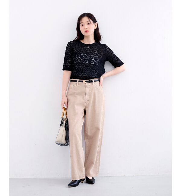  「《WEB限定アイテム》ストレッチレースハーフスリーブプルオーバー」|Tシャツ・カットソー|