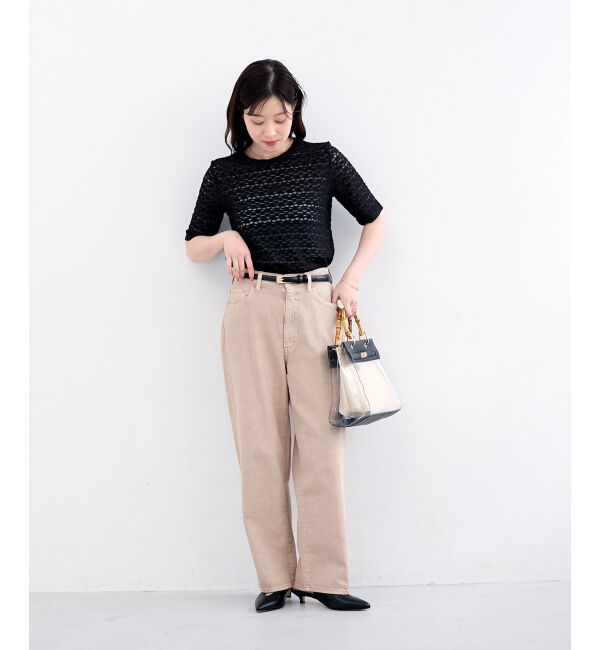  「《WEB限定アイテム》ストレッチレースハーフスリーブプルオーバー」|Tシャツ・カットソー|