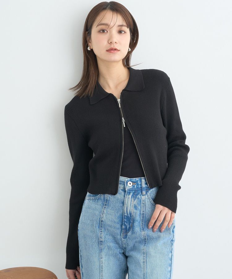 earth music&ecology「Wジップリブカーディガン」|カーディガン|Black