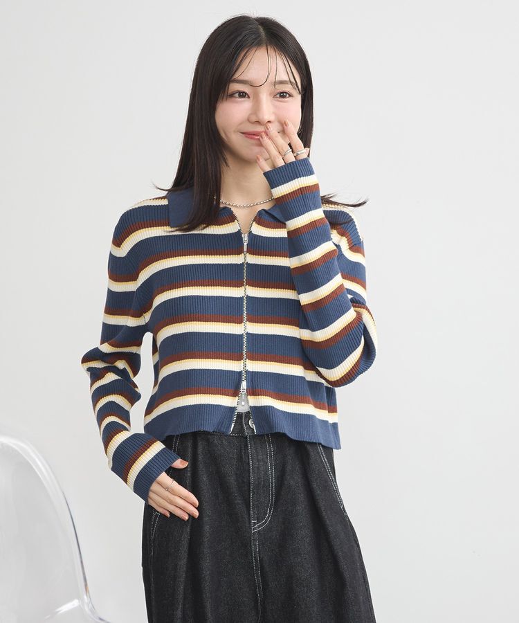 earth music&ecology「Wジップリブカーディガン」|カーディガン|