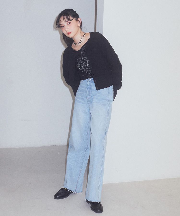 earth music&ecology「セルフカットワイドデニムパンツ」|デニム|