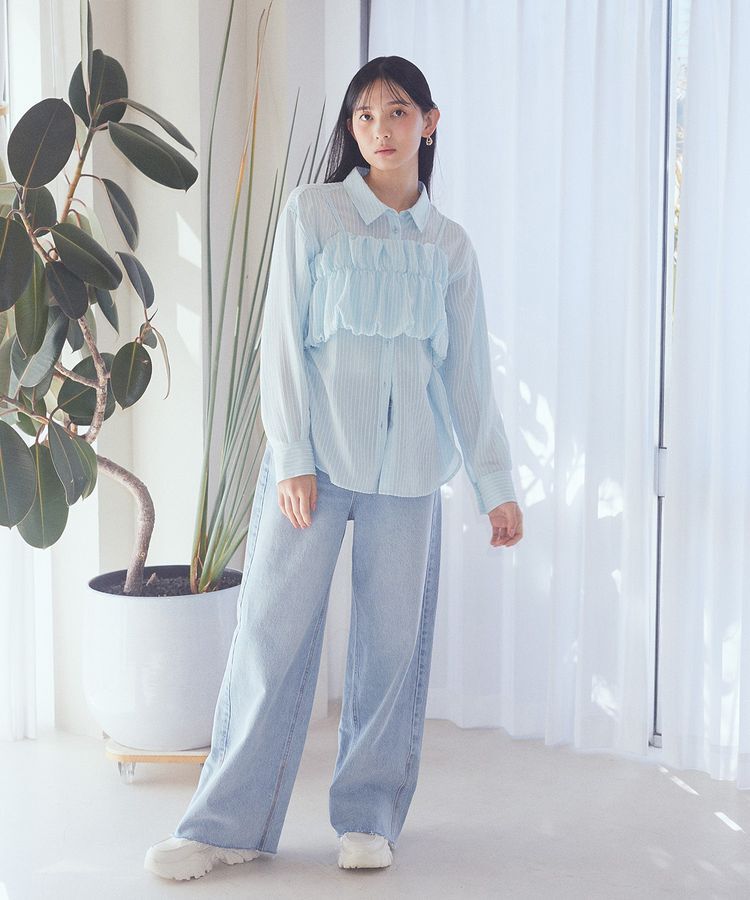 earth music&ecology「セルフカットワイドデニムパンツ」|デニム|