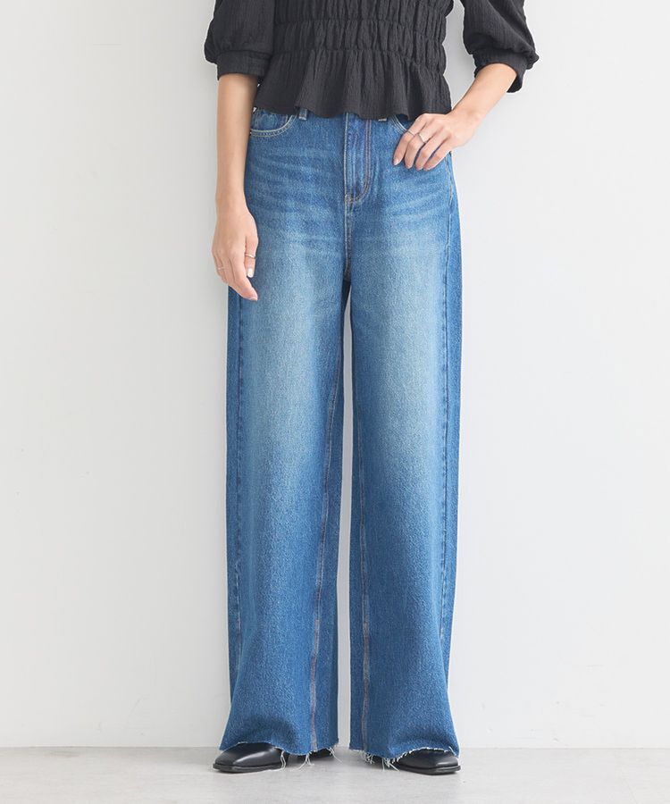 earth music&ecology「セルフカットワイドデニムパンツ」|デニム|Medium Indigo