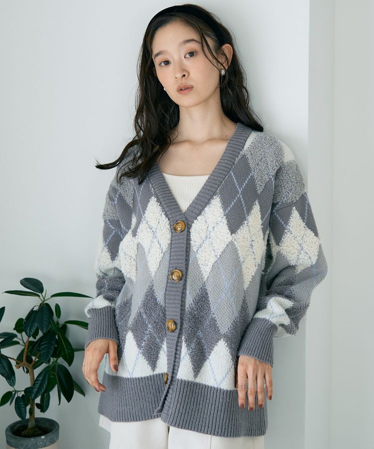 earth music&ecology「ループ編みアーガイルカーディガン」|カーディガン|Gray