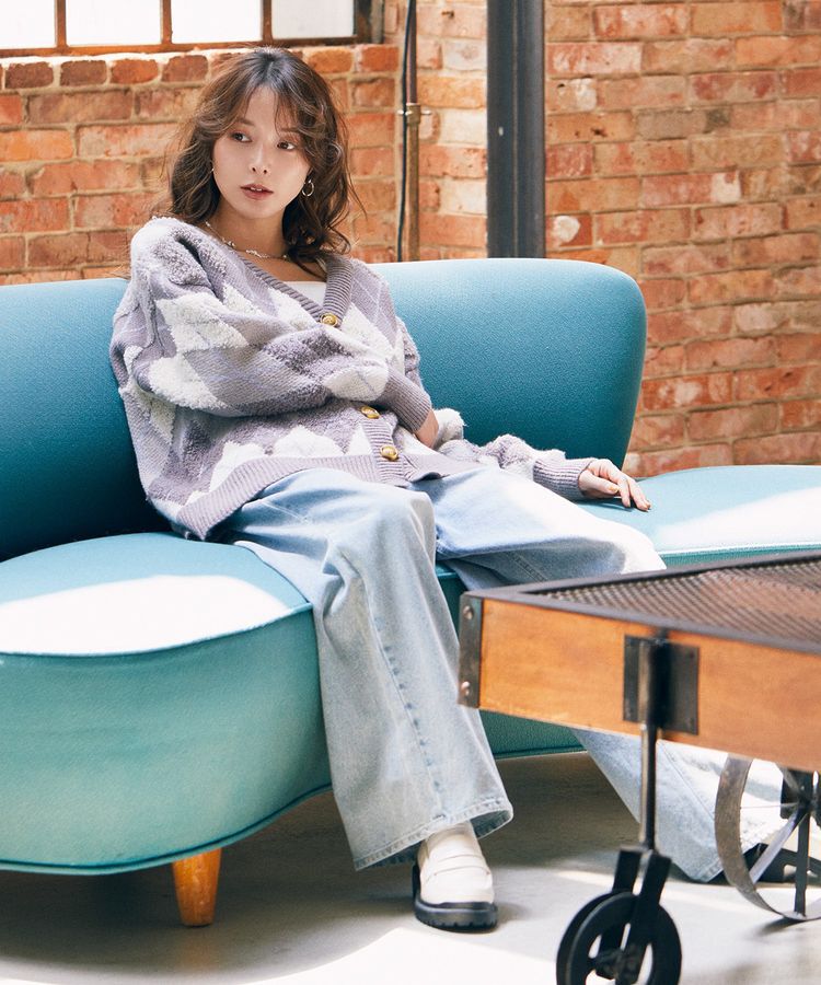 earth music&ecology「ループ編みアーガイルカーディガン」|カーディガン|