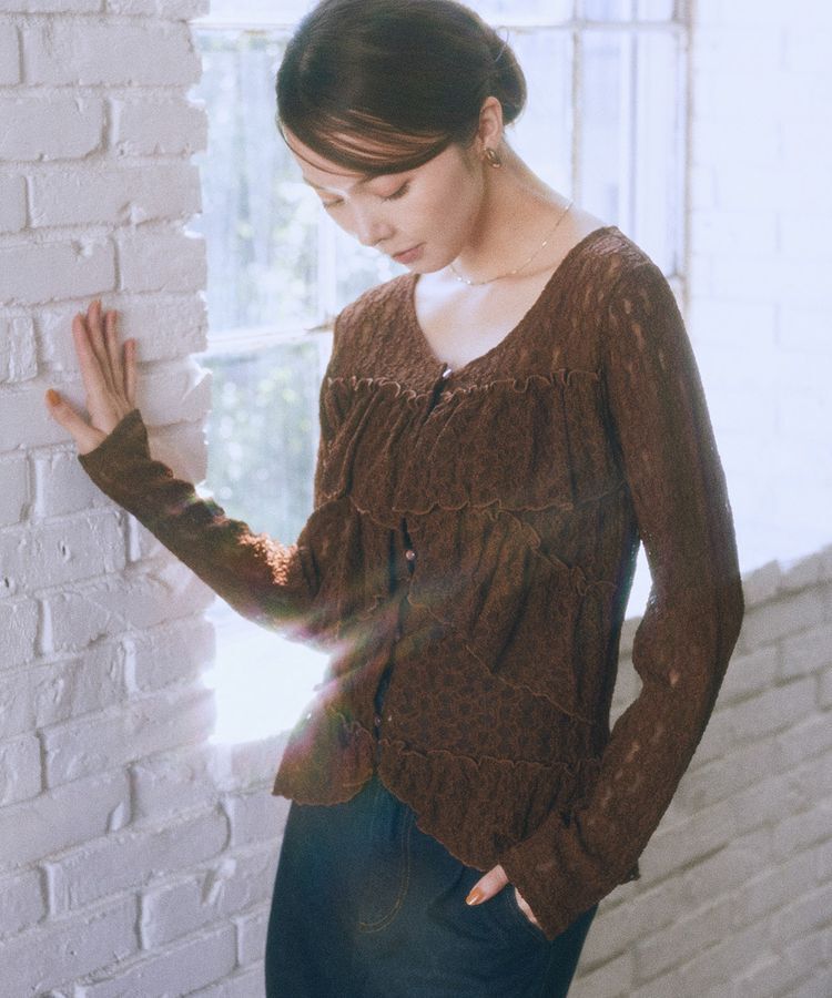 earth music&ecology「レースフリルメローカーディガン」|カーディガン|