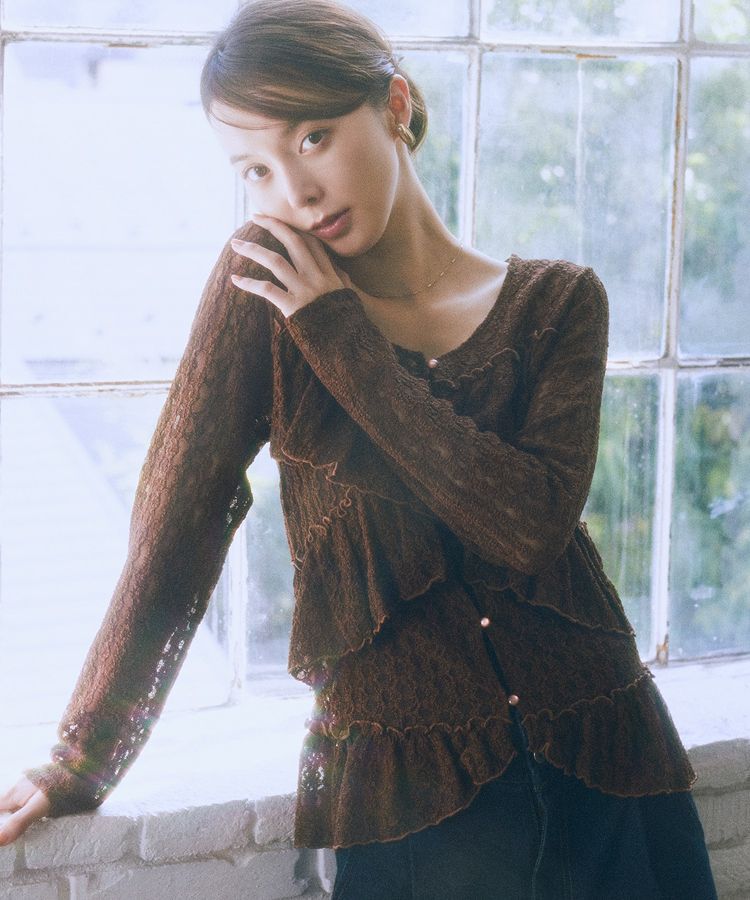 earth music&ecology「レースフリルメローカーディガン」|カーディガン|