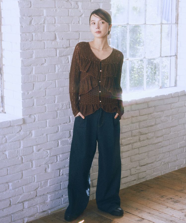 earth music&ecology「レースフリルメローカーディガン」|カーディガン|