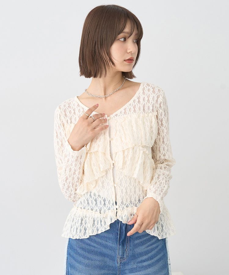 earth music&ecology「レースフリルメローカーディガン」|カーディガン|