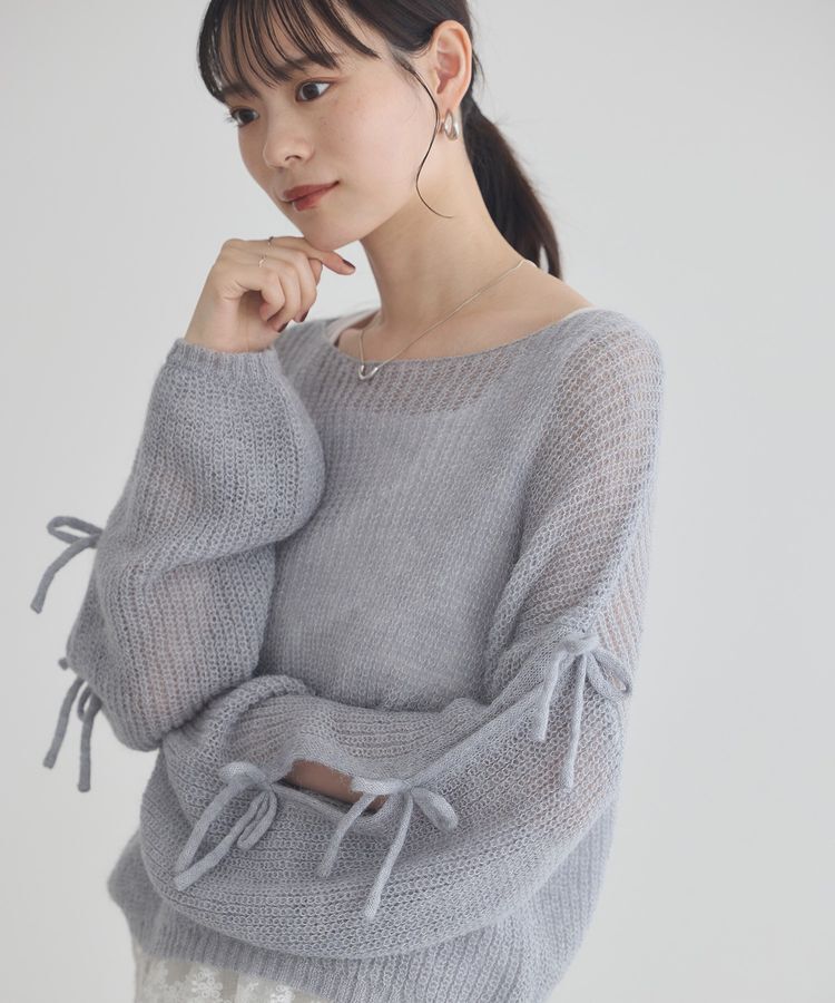 earth music&ecology「サイドリボン透かしニットプルオーバー」|ニット・セーター|