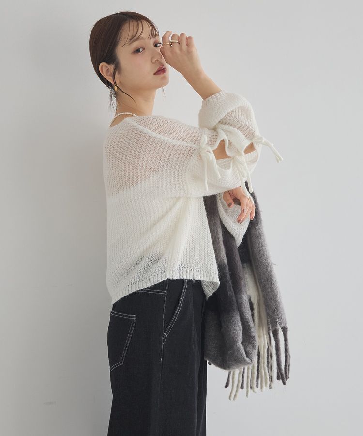 earth music&ecology「サイドリボン透かしニットプルオーバー」|ニット・セーター|