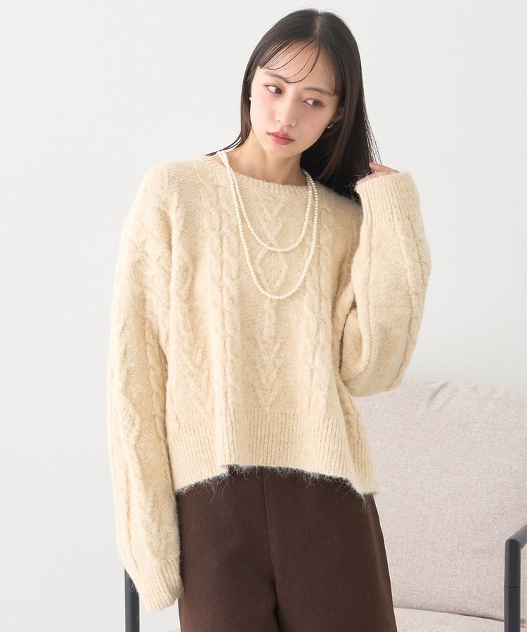 earth music&ecology「モヘヤタッチケーブルニットプルオーバー」|ニット・セーター|