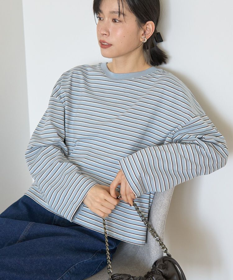 AMERICAN HOLIC「カラーボーダークロップド丈プルオーバー」|Tシャツ・カットソー|Gray