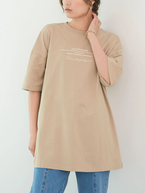 Green Parks「バックフォトプリント半袖チュニック」|チュニック|ライトベージュ