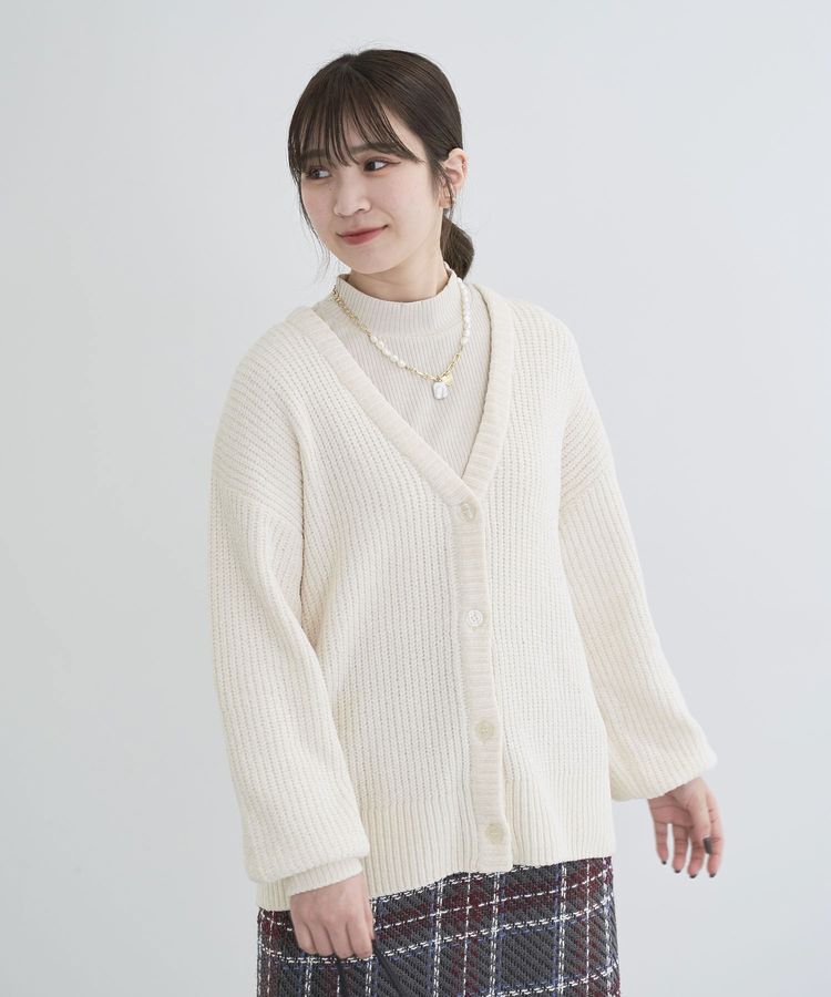 Green Parks「ベロアモールVネックカーディガン」|カーディガン|Ecru