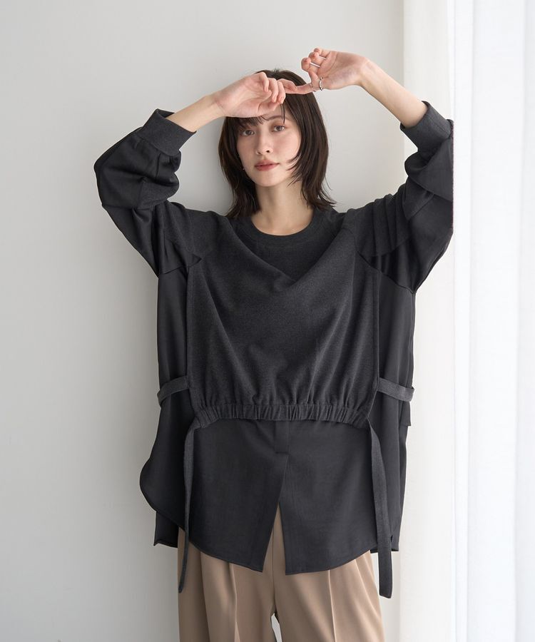 Editt by YECCA VECCA「素材MIXレイヤード起毛プルオーバー」|スウェット・ジャージ|Charcoal Gray