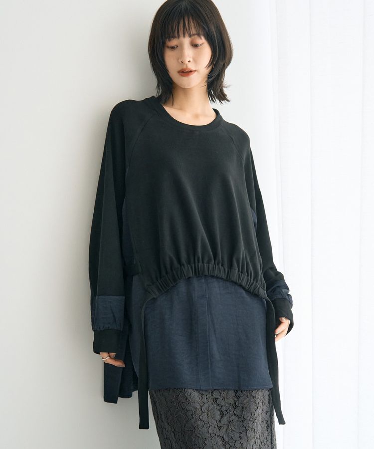 Editt by YECCA VECCA「素材MIXレイヤード起毛プルオーバー」|スウェット・ジャージ|Black