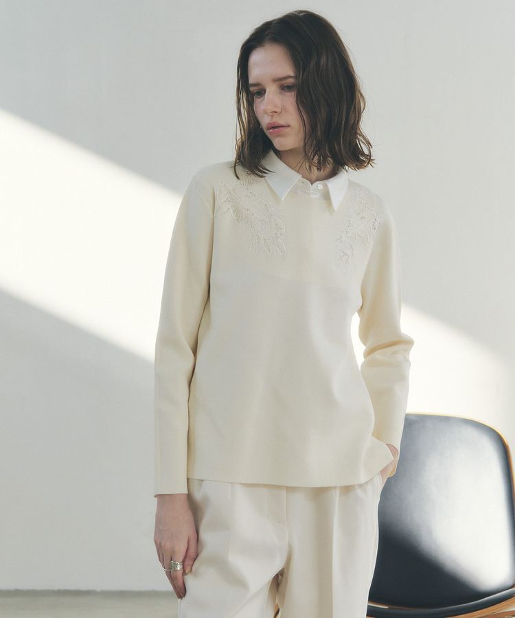 YECCA VECCA「2way襟付きレースニット」|ニット・セーター|