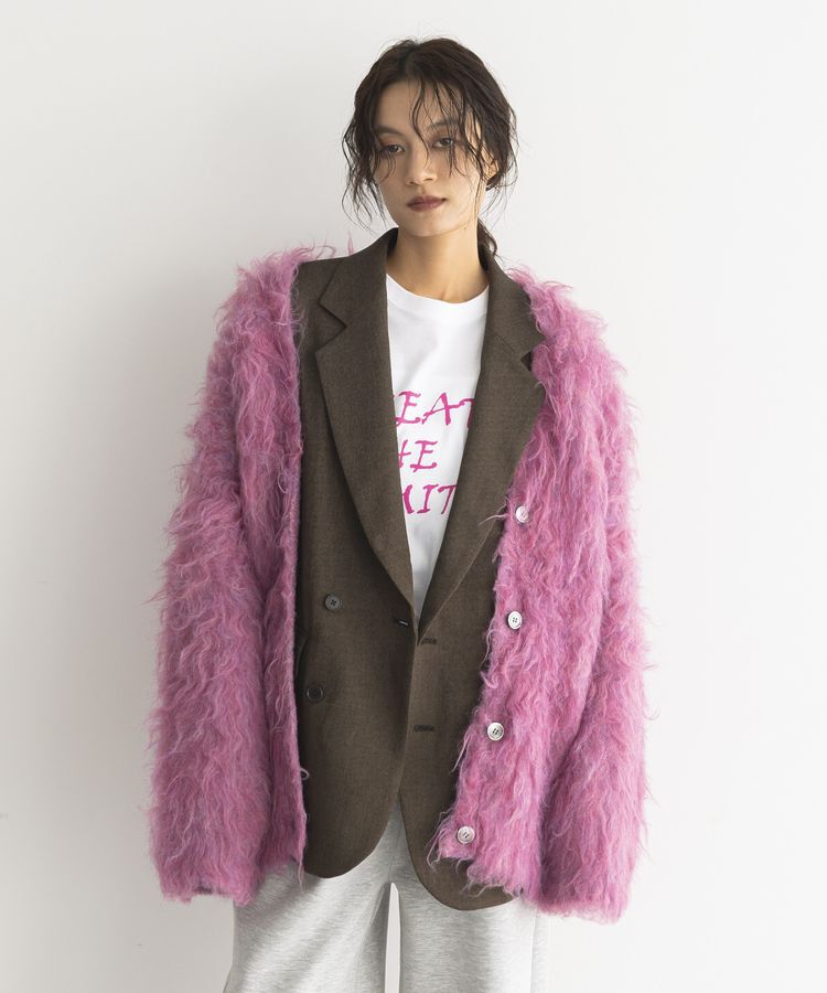 GARAGE OF GOOD CLOTHING「シャギーVネックニットロングカーディガン」|カーディガン|Pink