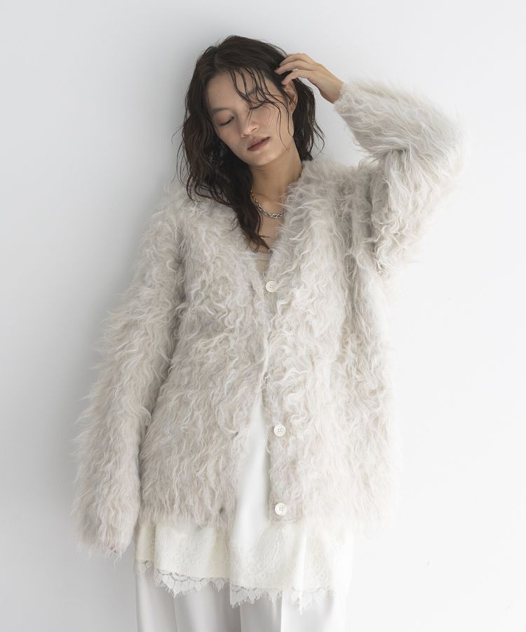 GARAGE OF GOOD CLOTHING「シャギーVネックニットロングカーディガン」|カーディガン|Light beige