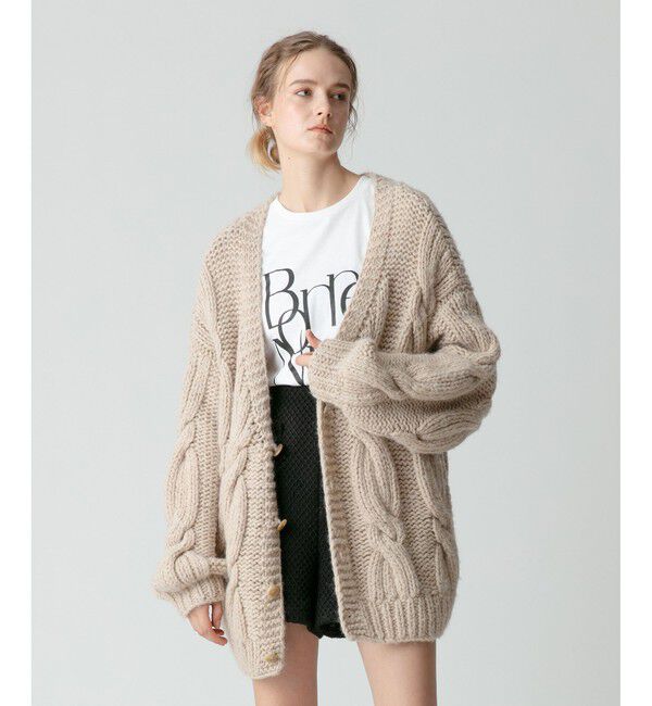 allureville「ビッグケーブルハンドニットカーディガン」|カーディガン|ライトベージュ